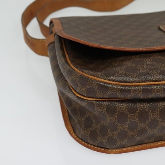 Authentic CELINE Macadam Canvas Shoulder Bag PVC Leather Brown Gold - Picture 6 of 16